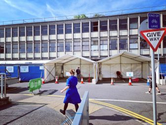 marquee in a car park to be used for covid testing